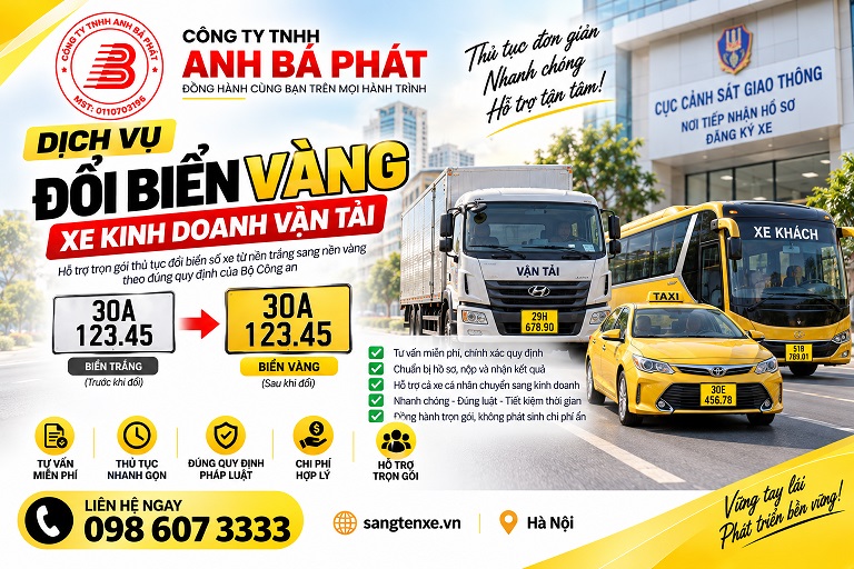 Tư vấn thủ tục đổi biển trắng sang biển vàng