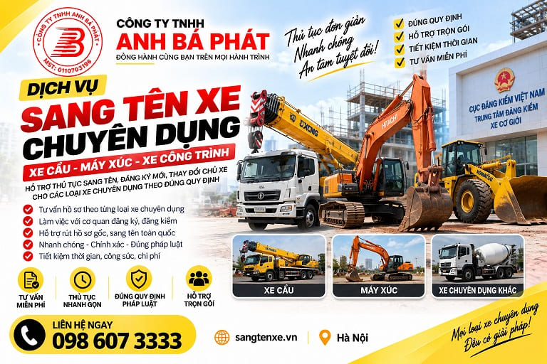 Tư vấn thủ tục sang tên, đăng ký xe máy chuyên dùng
