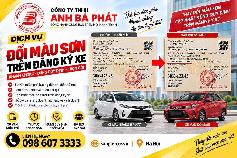 Tư Vấn Thủ Tục Đổi Đăng Ký Xe Khi Thay Đổi Màu Sơn